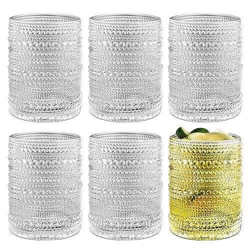 MSYU Set mit 6 Hobnail-Gläsern, 340 ml, romantische Wassergläser, klare geprägte Vintage-Glaswaren Set für Bier, Cocktail, Limonaden, Getränke von MSYU