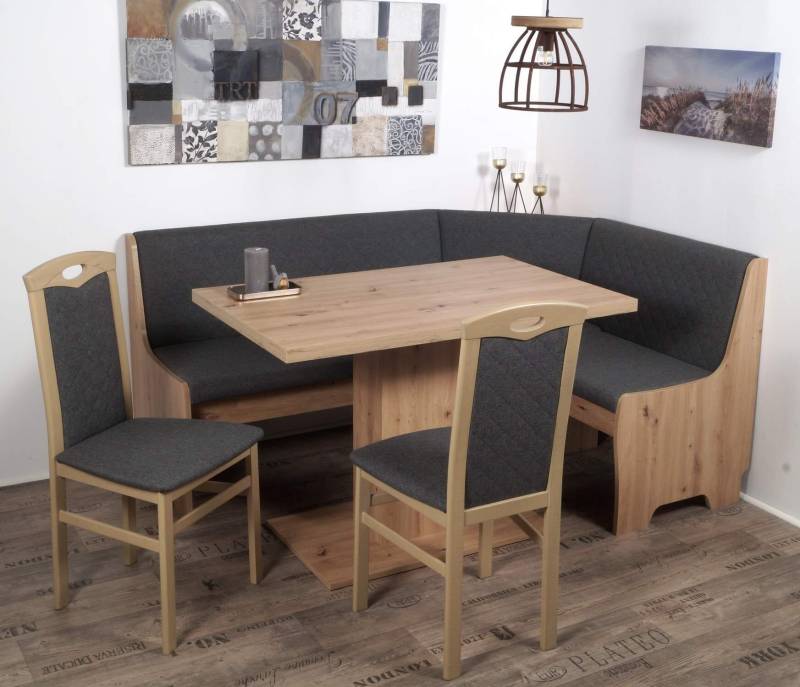Eckbank Eckbankgruppe BREMEN mit Säulentisch Artisan Eiche - Stoff Grau von MSZ Design