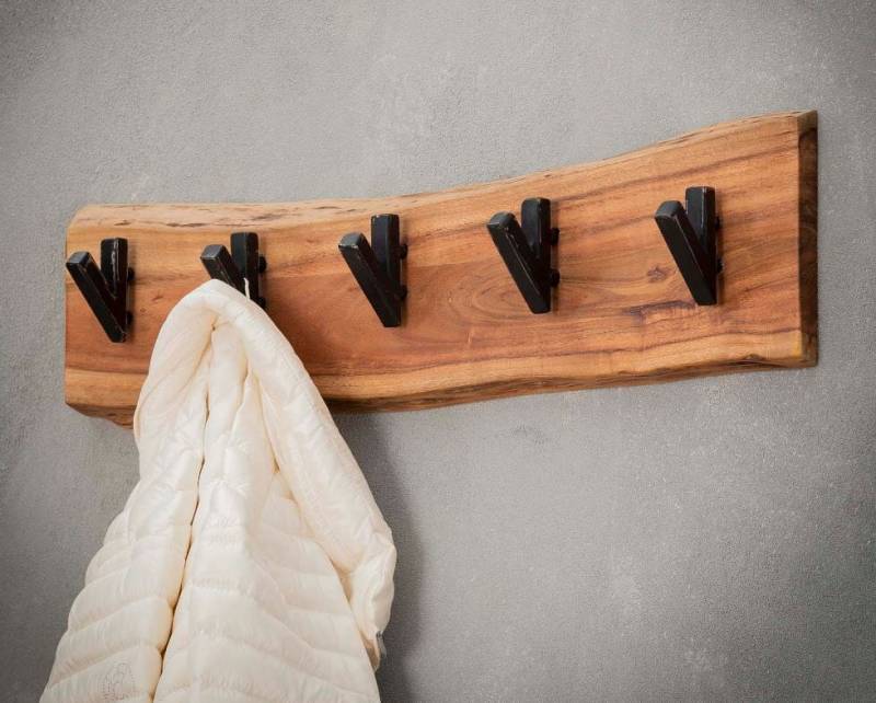 Garderobe Hakenleiste KANT mit 5 Haken Akazie massiv mit Baumkante von MSZ Design