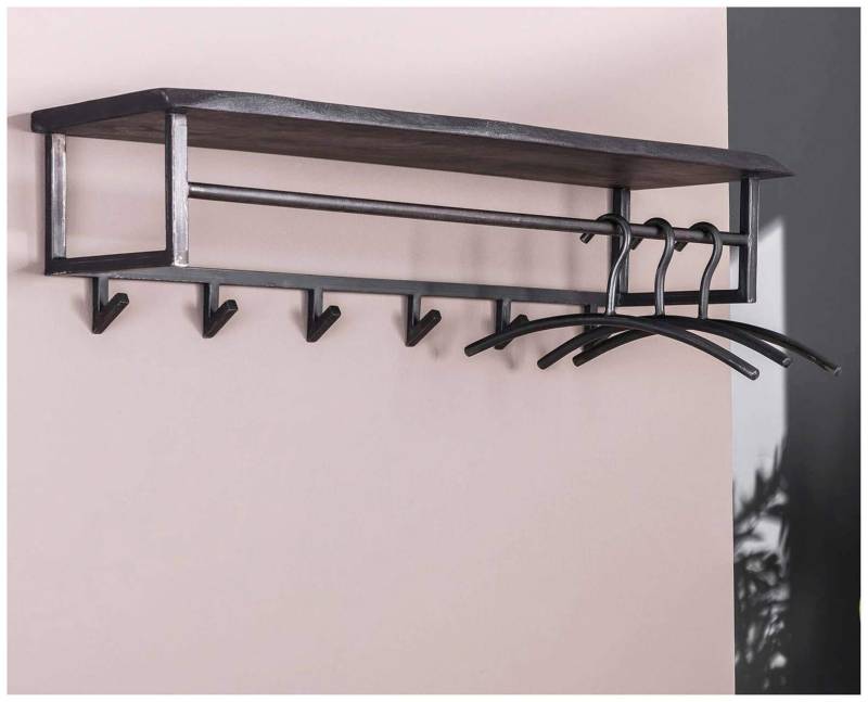Garderobe Wandgarderobe YUKON 6 Haken Hutablage Stahl Akazie Schwarz von MSZ Design