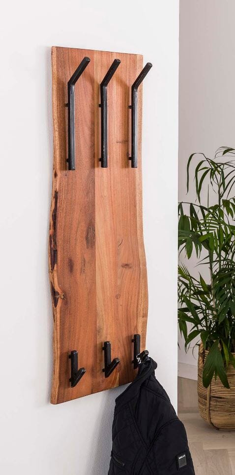 Wandgarderobe Garderobenpaneel KANT 6 Haken Akazie Baumkante und Stahl von MSZ Design