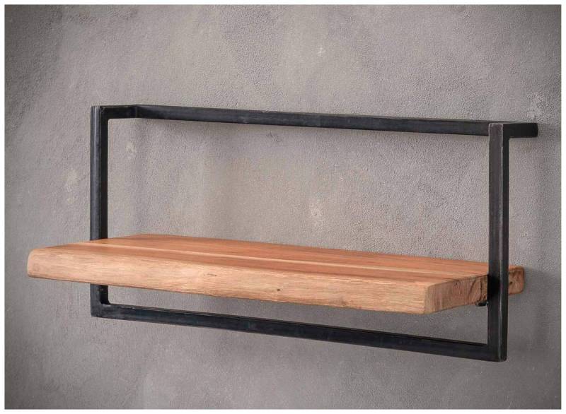 Wandregal KANT 65 cm Stahlrahmen und Akazie Massivholz mit Baumkante von MSZ Design