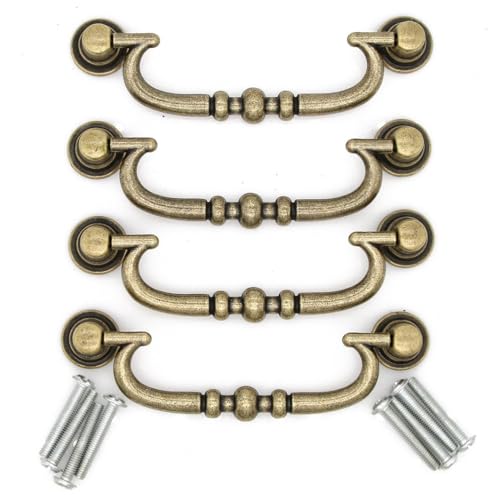 4 Stück Antik Messing Bügelgriff – Vintage Schrankgriff für Holzschubladen Kommode Schrank, mittlere Größe, Loch-zu-Loch-Länge 9,5 cm von MSolid