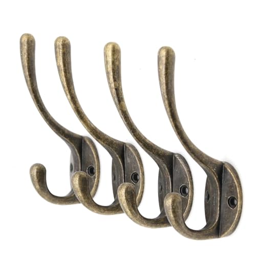 Wandhaken aus antikem Messing, Vintage-Wandhaken mit zwei Zinken, Wandhaken, Höhe 10 cm, 4 Stück Wandhaken aus antikem Messing, Vintage-Wandhaken mit zwei Zinken, Wandhaken, Höhe 10 cm, 4 Stück von MSolid