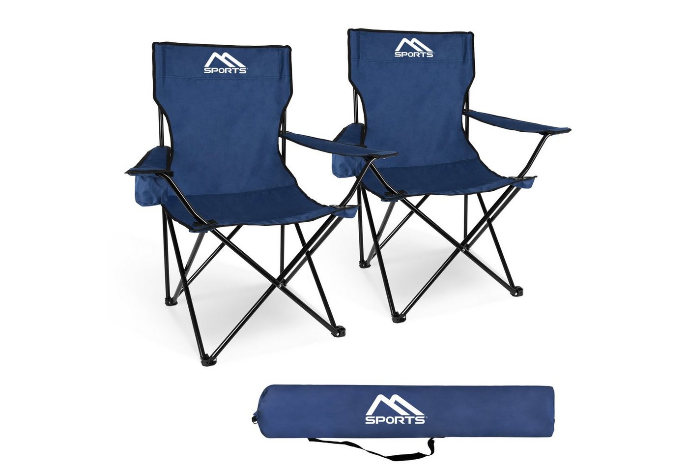 MSports® Campingstuhl Campingstuhl faltbar 2er Set - klappbar extra leicht inkl. Tragetasche - pflegeleicht und abwaschbar mit Getränkehalter von MSports®