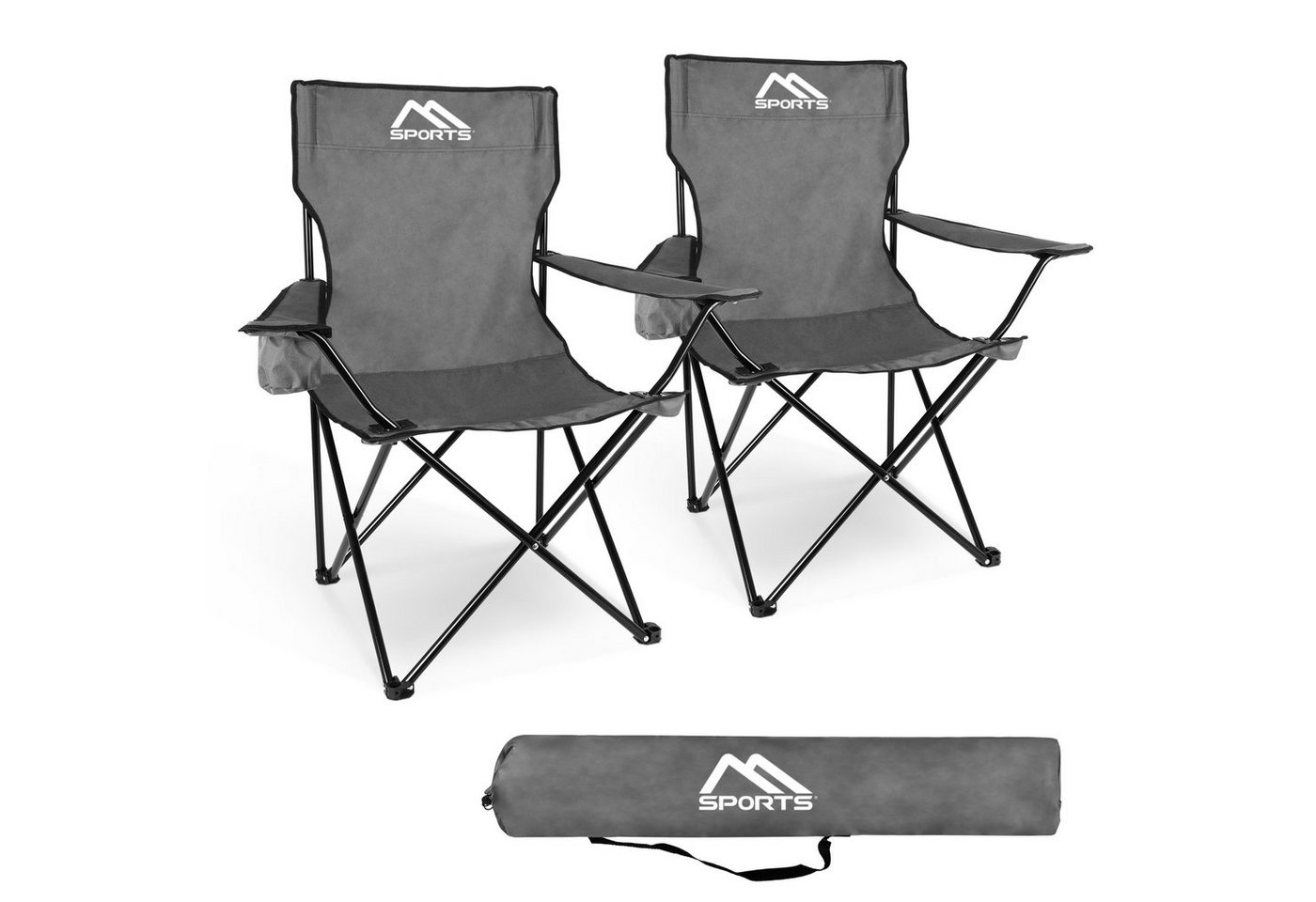 MSports® Campingstuhl Campingstuhl faltbar 2er Set - klappbar extra leicht inkl. Tragetasche - pflegeleicht und abwaschbar mit Getränkehalter von MSports®