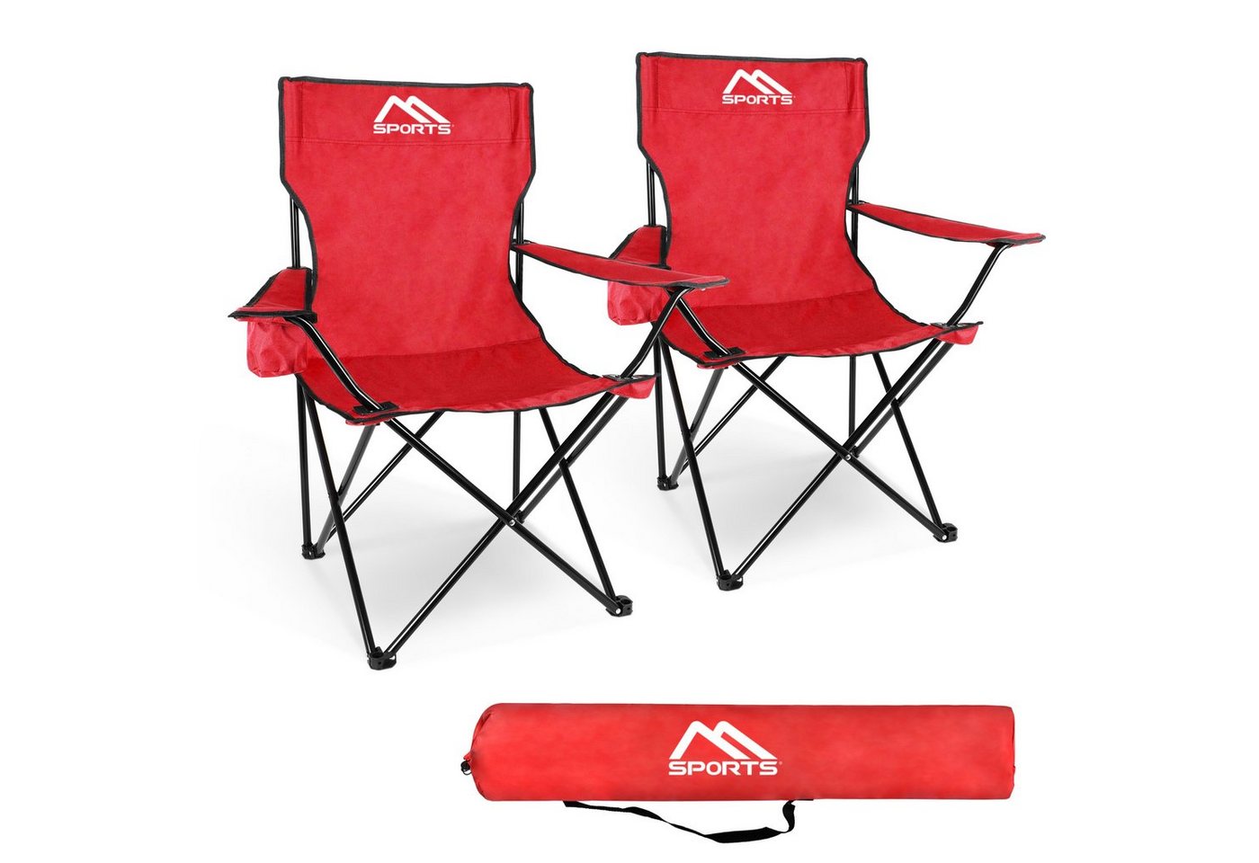 MSports® Campingstuhl Campingstuhl faltbar 2er Set - klappbar extra leicht inkl. Tragetasche - pflegeleicht und abwaschbar mit Getränkehalter von MSports®