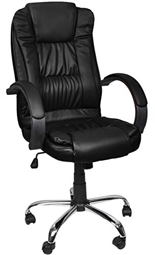 MT MALATEC Bequeme Bürostuhl Chefsessel Drehstuhl Ergonomischer Schreibtischstuhl mit Kunstlederbezug Schwarz/Weiß/Braun 8983, Farbe:Schwarz von MT MALATEC