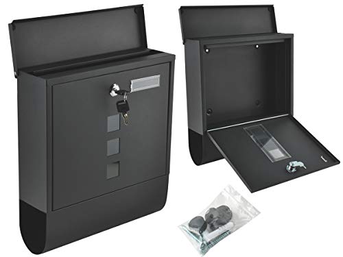 Sicherheit & Stil – XXL Briefkasten mit Zeitungsrolle – Wetterfest, abschließbar, für A4 Post – Wandbriefkasten aus verzinktem Stahl – schwarz – inkl. Montagematerial & 2 Schlüssel – MALATEC von MT MALATEC