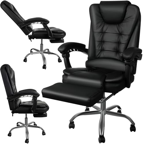 MT MALATEC Bürostuhl Chefsessel Verstellbar Kippmechanismus Fußstütze Kunstleder 130 kg Schwarz 23286 von MT MALATEC