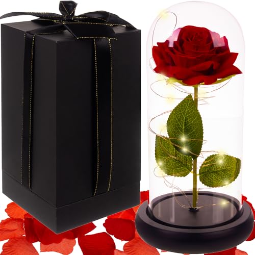 MT MALATEC Ewige Rose im Glas LED-Licht Geschenkbox Edles Präsent Muttertag Geburtstag Valentinstag 21619 von MT MALATEC