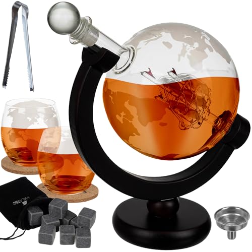 Whisky-Set Globus Zubehör Whisky-Karaffe Whisky-Gläser Stein-Eiswürfel 850 ml 22553 von MT MALATEC