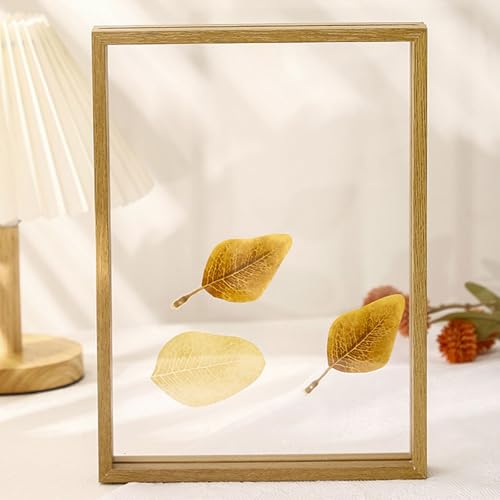 MTADSBKFP Display-Fotorahmen, Doppelseitiger transparenter Fotorahmen, trockene Blätter, Probe, Mehrfarbig, mehrere Größen, Desktop(Original Wood Grain,8 inches) von MTADSBKFP