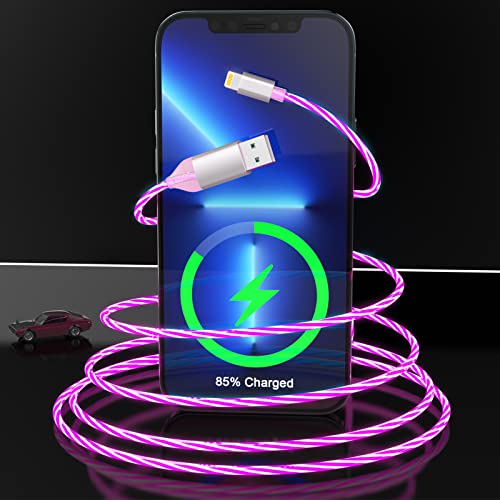 Blaues LED Flow iPhone Ladekabel, Glänzendes USB-Ladegerät [MFi Zertifiziert], Dunkeln Leuchtendes USB-Autokabel, LED-Ladegerät für Apple iPhone 14 13 12 11 Pro Max XR X XS 8 7 Pad/Pod More von MTAKYI