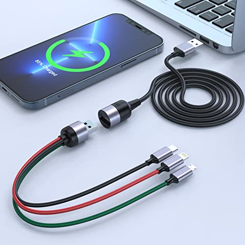 Multi 3 in 1 Universelles 3A Schnelllade-USB-Ladekabel, 2.1M/6.9FT Abnehmbares USB Verlängerungs-Schnellladekabel mit Lightning+ Typ C+ Micro USB Anschluss für iPhone/Samsung/Apple/iOS von MTAKYI
