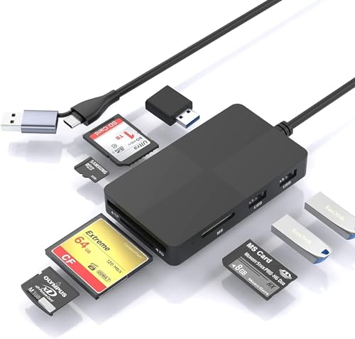 USB C USB3.0 Multi Kartenleser Hub, 5 Speicherkarten Mit 3 Extra USB3.0, 8 in 2 SD/TF/CF/XD/MS Speicherkartenleser/Adapter/Hub für SDXC SDHC CF TF Micro SD Micro SDXC SDHC MS MMC UHS-I USB Stick von MTAKYI