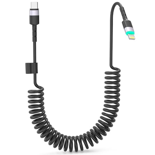 USB C auf Lightning Spiralkabel [MFi zertifiziert und CarPlay kompatibel] Spiralkabel Apple Lightning 6FT Datenübertragung kompatibel mit iPhone 12 Pro Max/12/13/11 Pro und mehr von MTAKYI