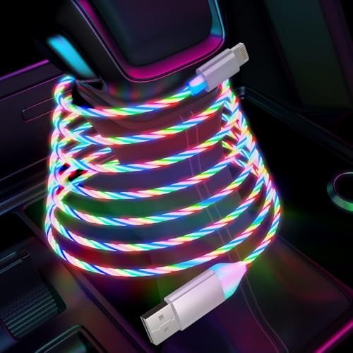iPhone Ladekabel mit LED, [MFi-zertifiziert] Glänzendes USB-Ladegerät für das Auto, das im Dunkeln leuchtet, LED-Ladegerät für Apple iPhone 14 13 12 11 Pro Max XR X XS 8 7 Pad von MTAKYI