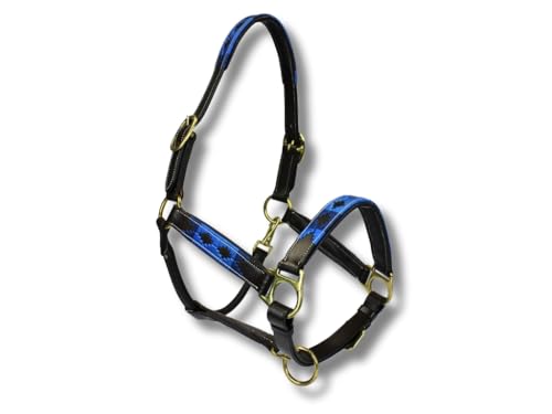 MTB Equestrian Exklusives Lederhalfter Mit Polo-Design – Beidseitig Verstellbar – Hochwertiges Leder – 10 Farbvarianten – Cob & Full (3X Blau, Full) von MTB Equestrian