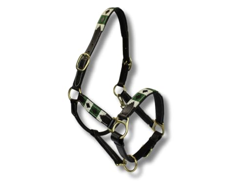MTB Equestrian Exklusives Lederhalfter Mit Polo-Design – Beidseitig Verstellbar – Hochwertiges Leder – 10 Farbvarianten – Cob & Full (Grün Weiß, Cob) von MTB Equestrian
