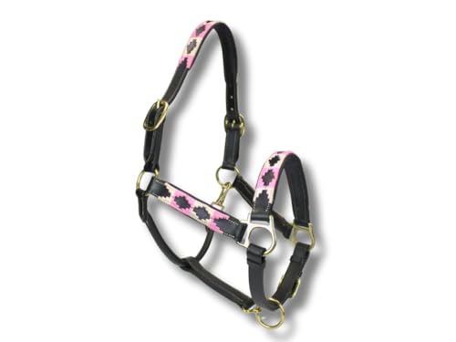 MTB Equestrian Exklusives Lederhalfter Mit Polo-Design – Beidseitig Verstellbar – Hochwertiges Leder – 10 Farbvarianten – Cob & Full (Rosa Weiß, Cob) von MTB Equestrian
