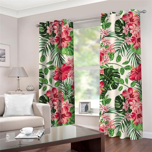 MTBDDyyds Gardinen Rot Blumen Blätter, Vorhänge Blickdicht Thermovorhang Polyester Schattierungsvorhänge Verdunkelungsvorhänge Mit Ösen Für Schlafzimmer Wohnzimmer, 264X214Cm von MTBDDyyds