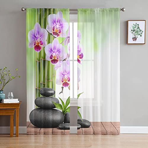 MTBDyyds Blickdichte Vorhänge 150X166Cm Grün Bambus Blumen Steine Wohnzimmer Blickdicht Gardinen Verdunkelungsvorhang Schlafzimmer Kinderzimmer Thermovorhang Digitaldruck 3D Ösenschal von MTBDyyds