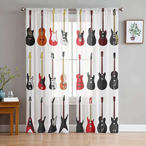 MTBDyyds Verdunkelungsvorhänge 3D Drucken 160X115Cm Musik Gitarre Mode Muster Verdunklungsvorhänge Kinderzimmer 2 Stück Vorhang Blickdicht Ösenschal Kindergardinen Junge Verdunklungsgardine von MTBDyyds