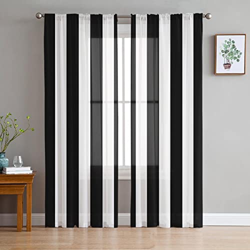 MTBDyyds Wärmeisolierende Fenstervorhänge 200X160Cm Schwarz Weiß Mode Streifen - Kinder Fenstervorhang Blickdichte Vorhänge Dekor 3D Drucken Vorhang Blickdicht Vorhänge Dekor 2Er Set von MTBDyyds