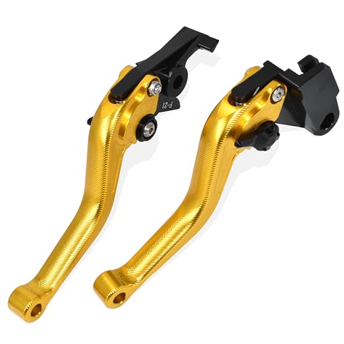 MTCRIGHTER 3D Fischgrätenmuster Kurzer Bremshebel Kupplungshebel für YAMAHA Fazer FZ-1 FZ-8 FZ-6 FZ-6R FZS600, CNC-Aluminiumlegierung hergestellt (Gold) von MTCRIGHTER
