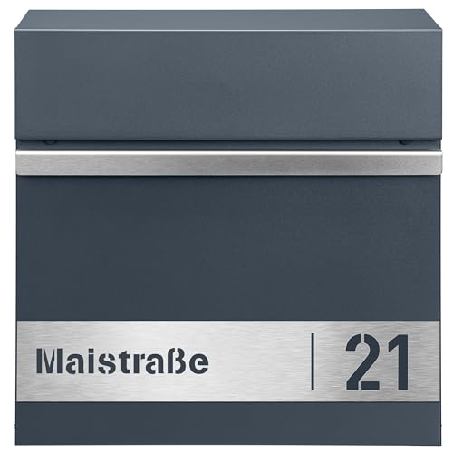 ANTHRAZIT BRIEFKASTEN ZUR WANDMONTAGE RAL7016 MIT ODER OHNE IHRER ADRESSE, AUFBEWAHRUNG VON ZEITUNGEN, XXL (Laser 3) von MTEC