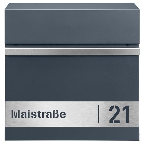 ANTHRAZIT BRIEFKASTEN ZUR WANDMONTAGE RAL7016 MIT ODER OHNE IHRER ADRESSE, AUFBEWAHRUNG VON ZEITUNGEN, XXL (Laser 4) von MTEC