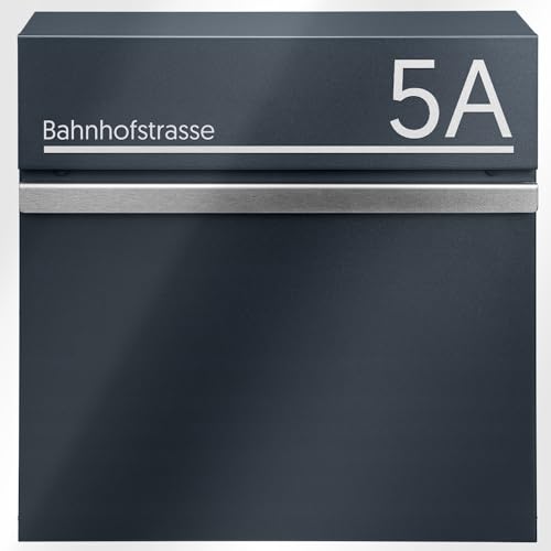 ANTHRAZIT BRIEFKASTEN ZUR WANDMONTAGE RAL7016 MIT ODER OHNE IHRER ADRESSE, AUFBEWAHRUNG VON ZEITUNGEN, XXL (mit der Inschrift) von MTEC