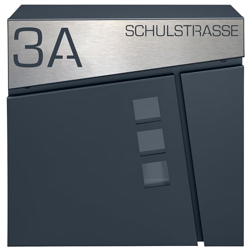 BRIEFKASTEN MTEC Twist + ADRESSSCHILD MIT Gravur | PULVERBESCHICHTETER Edelstahl | Farbe: ANTHRAZIT (ANTHRAZIT Ral7016 3) von MTEC