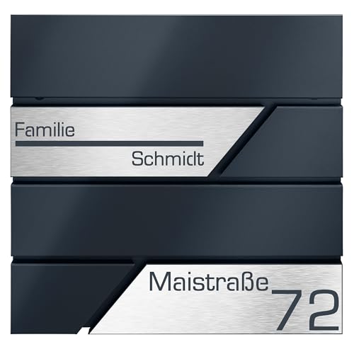 Briefkasten mit Zeitungsfach in Anthrazit, Edelstahlbriefkasten, Wandbriefkasten Briefkasten mit Schloss und Zeitungsfach - Jetzt mit Lasergravur erhältlich (Anthrazit) von MTEC