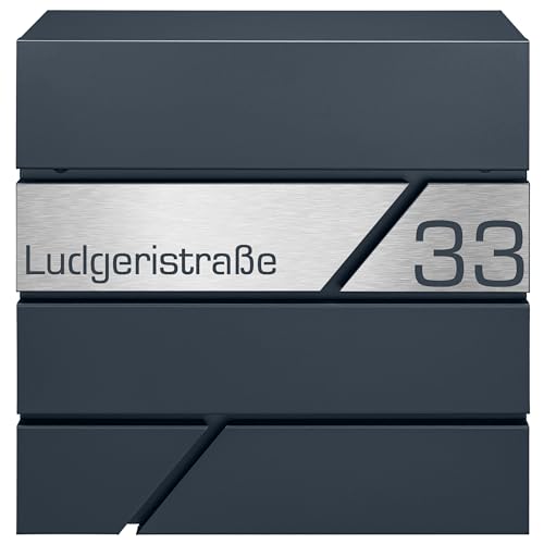 Briefkasten mit Zeitungsfach in Anthrazit, Edelstahlbriefkasten, Wandbriefkasten Briefkasten mit Schloss und Zeitungsfach - Jetzt mit Lasergravur erhältlich (Model 3) von MTEC