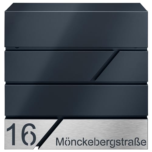 Briefkasten mit Zeitungsfach in Anthrazit, Edelstahlbriefkasten, Wandbriefkasten Briefkasten mit Schloss und Zeitungsfach - Jetzt mit Lasergravur erhältlich (Model 4) von MTEC