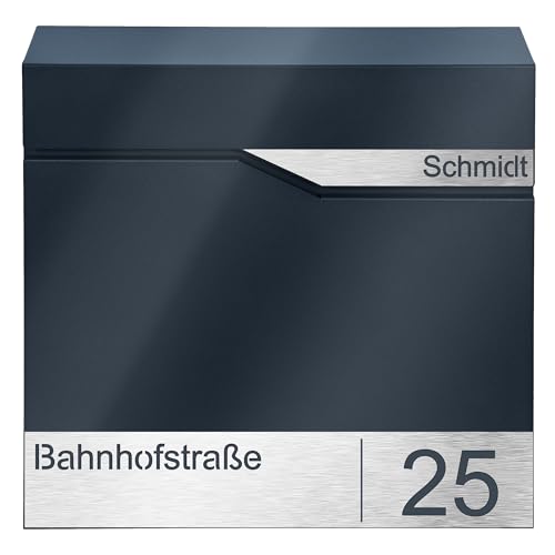 MTEC Briefkasten mit Edelstahl Namensschild - Robuster Wandbriefkasten Anthrazit RAL7016 - Wetterfest & Stilvoll für Ihr Zuhause - Premium Postkasten - Lasergravur Ihrer Adresse! von MTEC