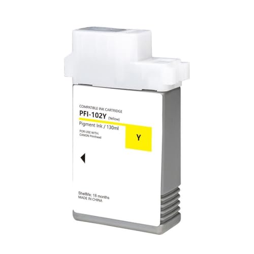 MTGUIWF Kompatible Pigmenttintenpatrone PFI-102 PFI102 Kompatibel mit IPF500 IPF510 IPF600 IPF605 IPF610 IPF700 mit Tinte und Chip(Y) von MTGUIWF