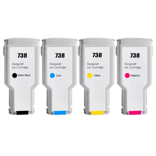 MTGUIWF Kompatible Tintenpatrone Kompatibel mit HP738 DesignJet T950 T850 Druckerpigment 676M6A 676M7A 676M8A 498N8A Farbe(300ML - 738MBK C M Y) von MTGUIWF