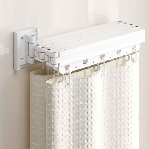 MTHGH Faltbarer Duschvorhang,Mit klappbarer Stange,Duschvorhang Leinen Textil Ohne Bohren, Wasserdicht/Waschbar für Eckdusche, Shower Curtains(A,Curtain W150*H180) von MTHGH