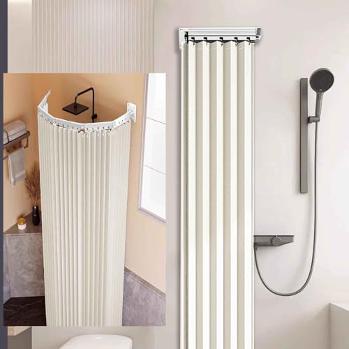 MTHGH Faltbarer Duschvorhang,Mit klappbarer Stange,Duschvorhang Leinen Textil Ohne Bohren, Wasserdicht/Waschbar für Eckdusche, Shower Curtains(B,Curtain/W100*H180) von MTHGH