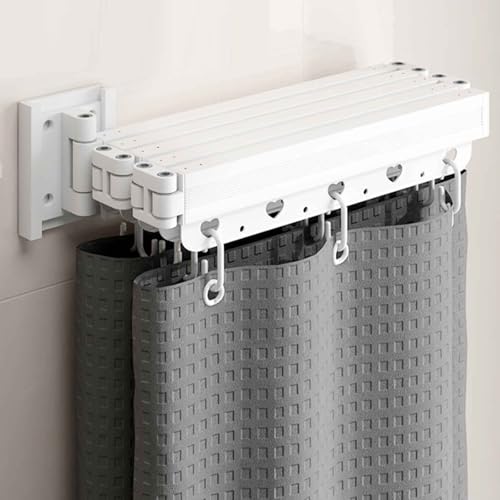 MTHGH Faltbarer Duschvorhang,Mit klappbarer Stange,Duschvorhang Leinen Textil Ohne Bohren, Wasserdicht/Waschbar für Eckdusche, Shower Curtains(C,Curtain W150*H180) von MTHGH