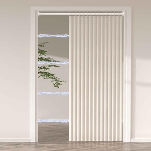 MTHGH Falttürvorhang,Mit Teleskopstange,Magnetischer Türvorhang mit Verdunkelung, Faltbarer Raumteiler für Bad/Schlafzimmer/Wohnzimmer, Akkordeon-Design(02,W180*H200cm) von MTHGH