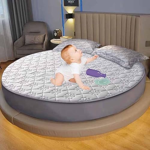 MTHGH Matratzenschoner Wasserdicht Matratzenauflage Wasserdicht Runder Matratzen Topper Spannbettlaken Boxspringbett Atmungsaktiv Mattress Protector(02,Diameter220cm) von MTHGH