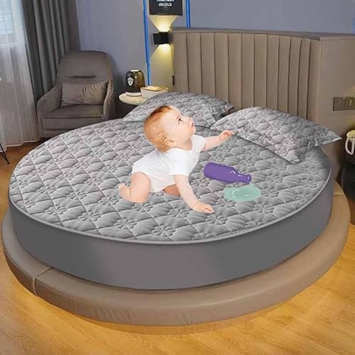 MTHGH Matratzenschoner Wasserdicht Matratzenauflage Wasserdicht Runder Matratzen Topper Spannbettlaken Boxspringbett Atmungsaktiv Mattress Protector(05,Diameter220cm) von MTHGH