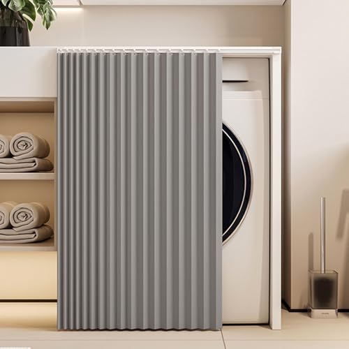 MTHGH Schrankvorhang Vorhang Küchenschrank Schrank Vorhang Zum Schieben Staubdichter Vorhang Für Regale Mit Gleitschienen Verdunklungsvorhänge Regal Vorhang(#1,W80cmxH130cm) von MTHGH