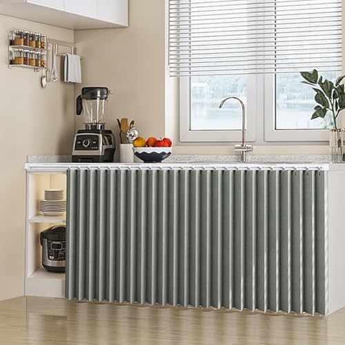 MTHGH Schrankvorhang Zum Schieben Vorhang Küchenschrank Schrank Vorhang Mit Schiene Selbstklebend Vorhang Für Regal Schrankvorhänge Küche Blackout Curtains(#3,80x50cm) von MTHGH
