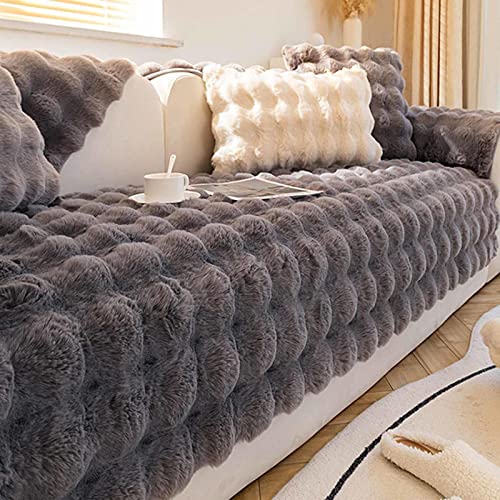 MTHGH Sofabezug Kaninchen-plüsch Dicker Sofaschoner L Form rutschfeste Sofaschoner Sofaschutz Hund Wasserdicht Dekor Perim Sofa Decken Warmer Sofa Auflagen,darkgray-110x240cm von MTHGH