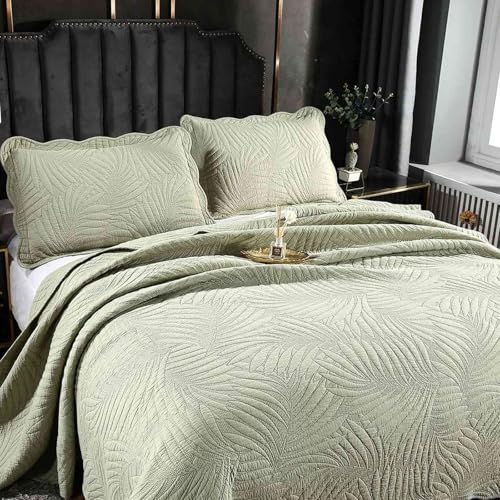 MTHGH Steppdecke Bettüberwurf Tagesdecke Mit Kissenbezug Bettlaken Bett Überwurfdecke Wohndecken Kuscheldecken Bedspread Bettwäsche Betthusse Sofaüberwurf Decke(Green,260x234cm) von MTHGH